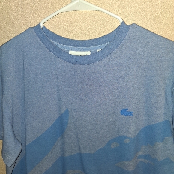 Lacoste Men's Crocodile Print Crew Neck Stretch Organic Cotton T-Shirt Blue XL - Picture 3 of 7